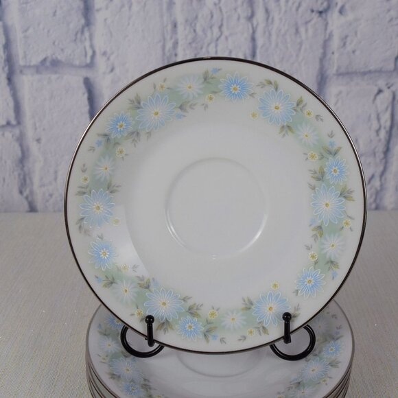 Noritake Blue Charm Flowers Platinum Saucers 4-Set - Picture 2 of 8